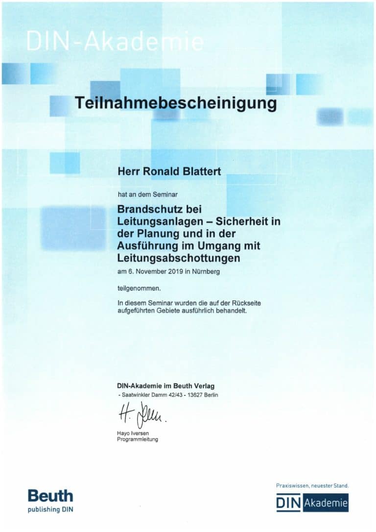 2019-11-06 DIN Akedemie - Brandschutz bei Leitungsanlagen - Blattert, Ronald