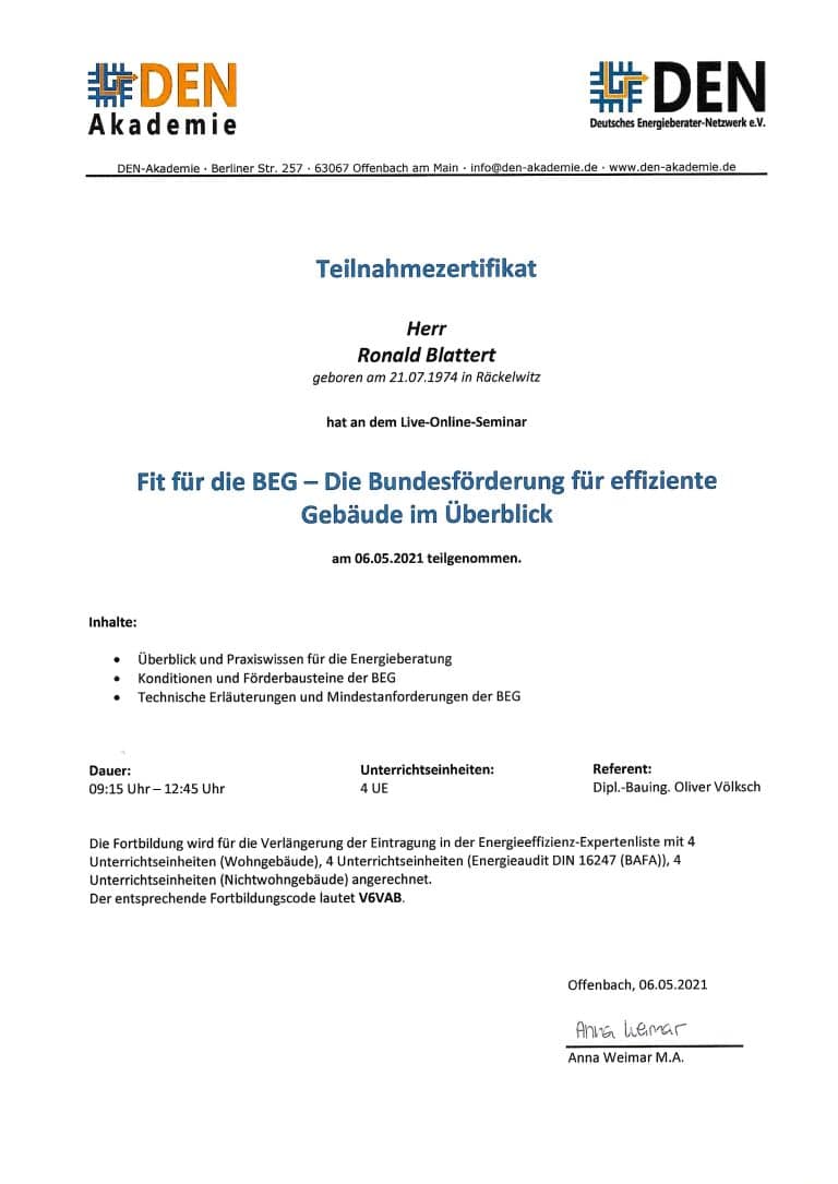 2021-05-06 DEN Akademie - BEG - Bundesförderung für effiziente Gebäude im Überblick - Ronald Blattert